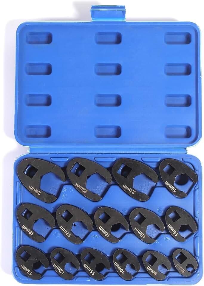 Yonligonju 15PC Crowfoot Flare Nut Wrench Set, Large & Small Metric Tool Kit, Fits 8 to 24 mm Flare Nuts, Works with 3/8" and 1/2" Drives Ratchets Extenders for Nut Removal