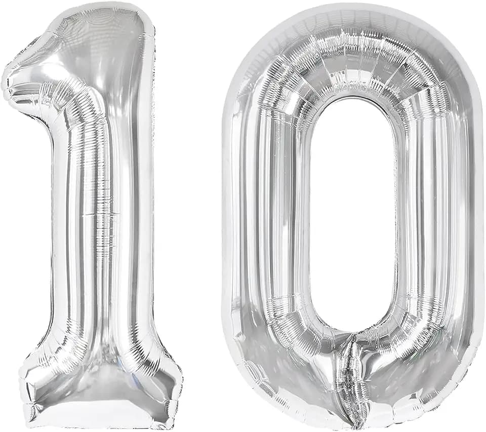 Sliver 10 Balloon - Number Balloon 40 Inch, 10th Sliver Decorations