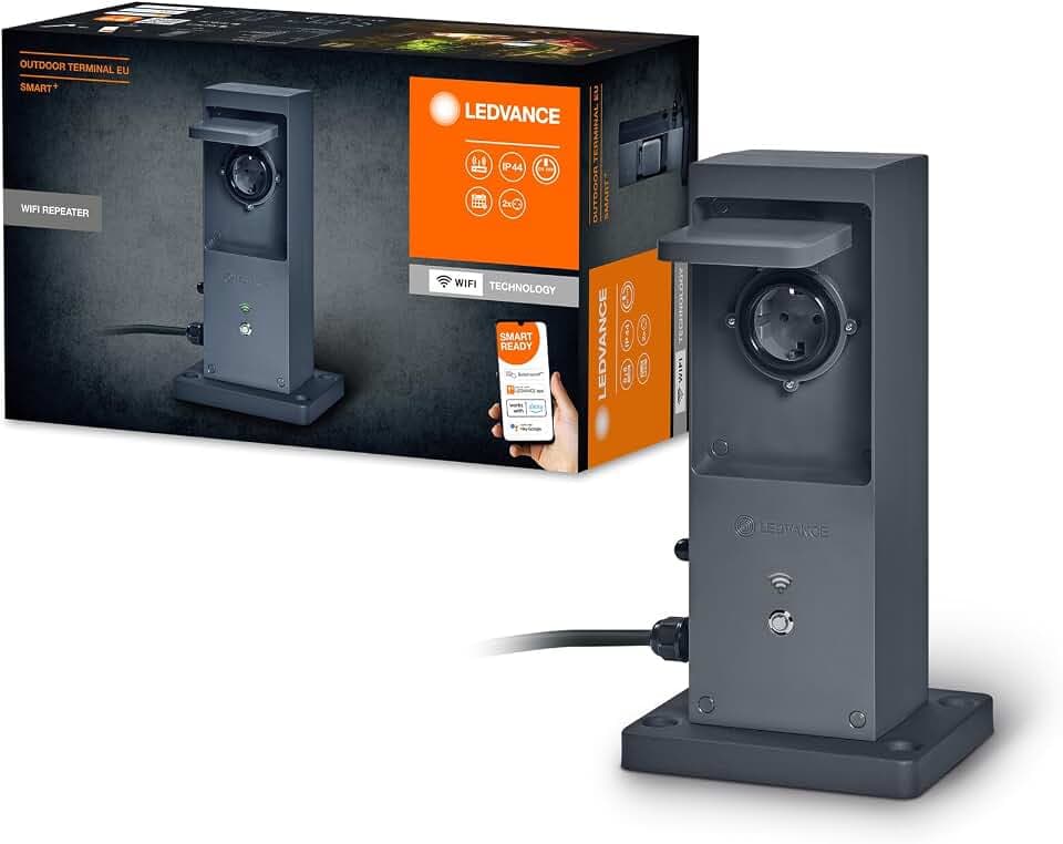 LEDVANCE SMART+ WiFi Outdoor Terminal EU mit integriertem Repeater & 2 Steckdosen, weiß, 230V, erweitert die WLAN-Zone im Freien, Kopplung von drahtlosen Geräten, App-steuerbar, 3 Jahre Garantie, IP44