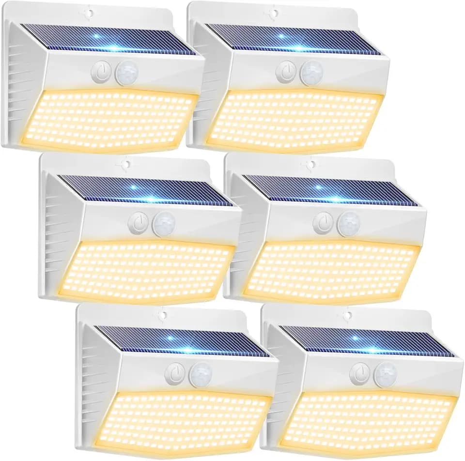 Peasur Solar Motion Sensor Outdoor Light 6 Pack, 138 LED,White-Warm White