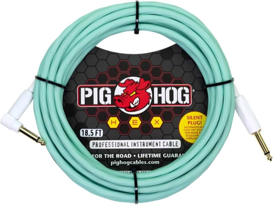 Pig Hog PHSH186GRR Hex Series Silent Cable, Grey, 18.6 Feet