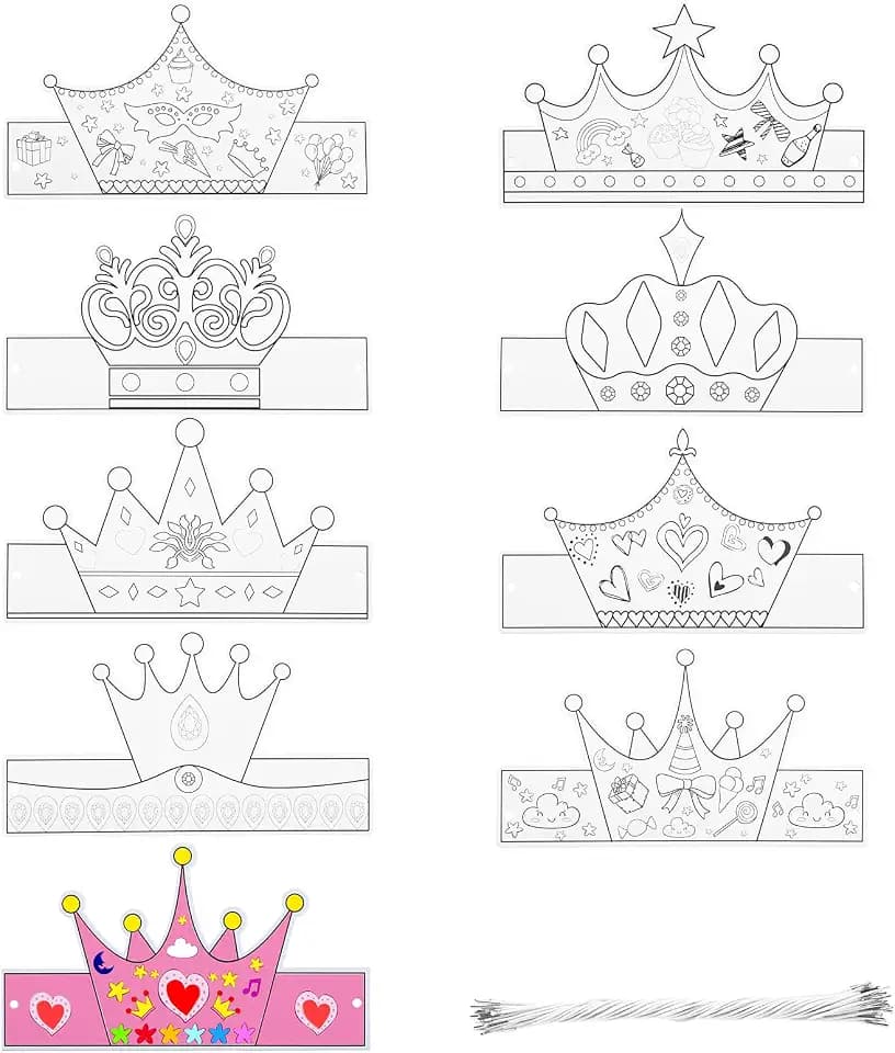 Teling 36 Pcs Paper Crowns to Color DIY Kit for Kids, 9 Designs