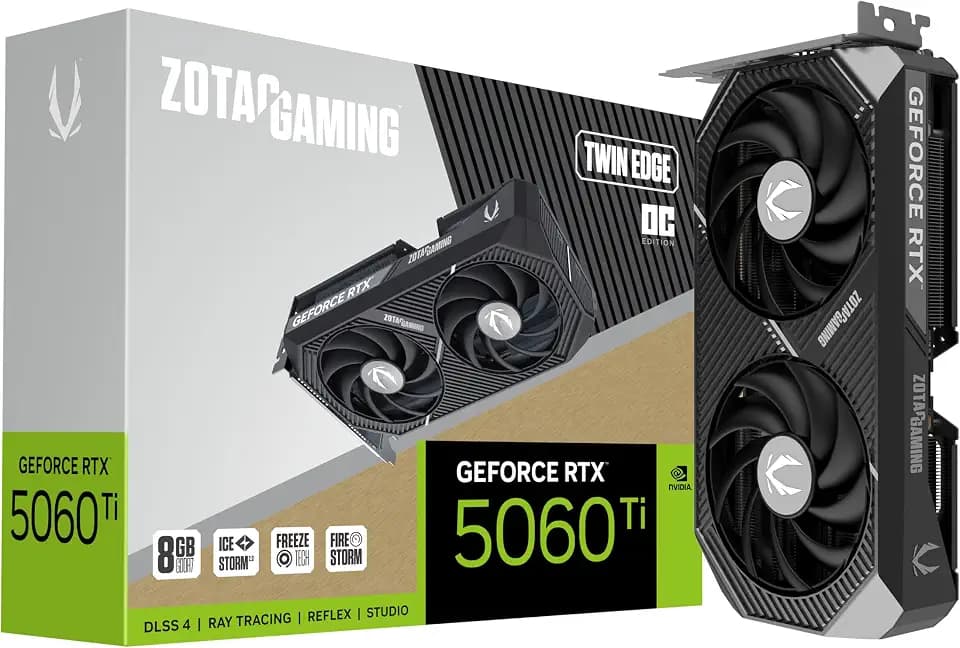 ZOTAC Gaming GeForce RTX 5060 Ti 8GB Twin Edge OC DLSS 4 8GB GDDR7 128-bit 28 Gbps PCIE 5.0 Gaming Graphics Card, IceStorm 2.0 Cooling, SFF-Ready, ZT-B50610H-10A
