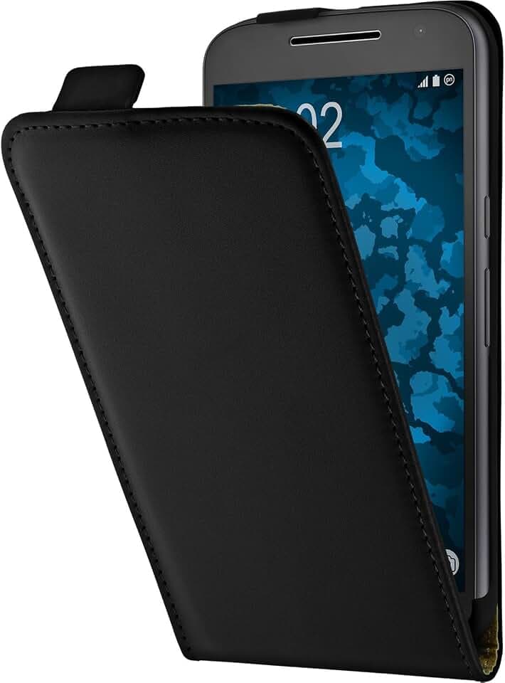 Kunst-Lederhülle kompatibel mit Motorola Moto G4 - Flip-Case schwarz + 2 Schutzfolien