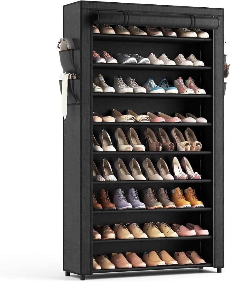 LANTEFUL Shoe Rack with Covers - 10 Tiers Tall Shoe Rack Organizer Large Capacity Shoe Shelf Storage 40 Pairs Space Saving Vertical Shoe Storage Organizer for Closet, Entryway, Dorm, Bedroom