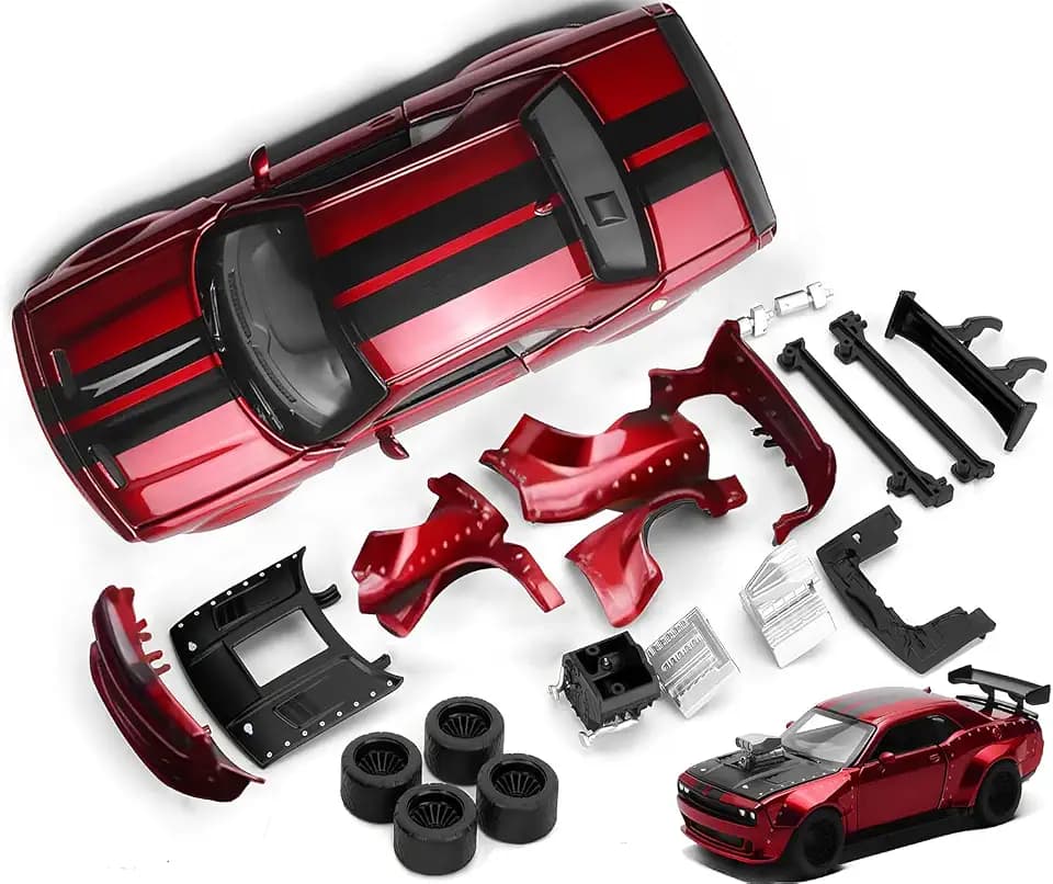 Hellcat DIY Disassembly Toy Car 1:36 Challenger SRT Building Kit for Kids Ages 3+ Diecast Model Cars with Open Doors STEM Learning Gift for Boys Girls Ages 4-7(Red)