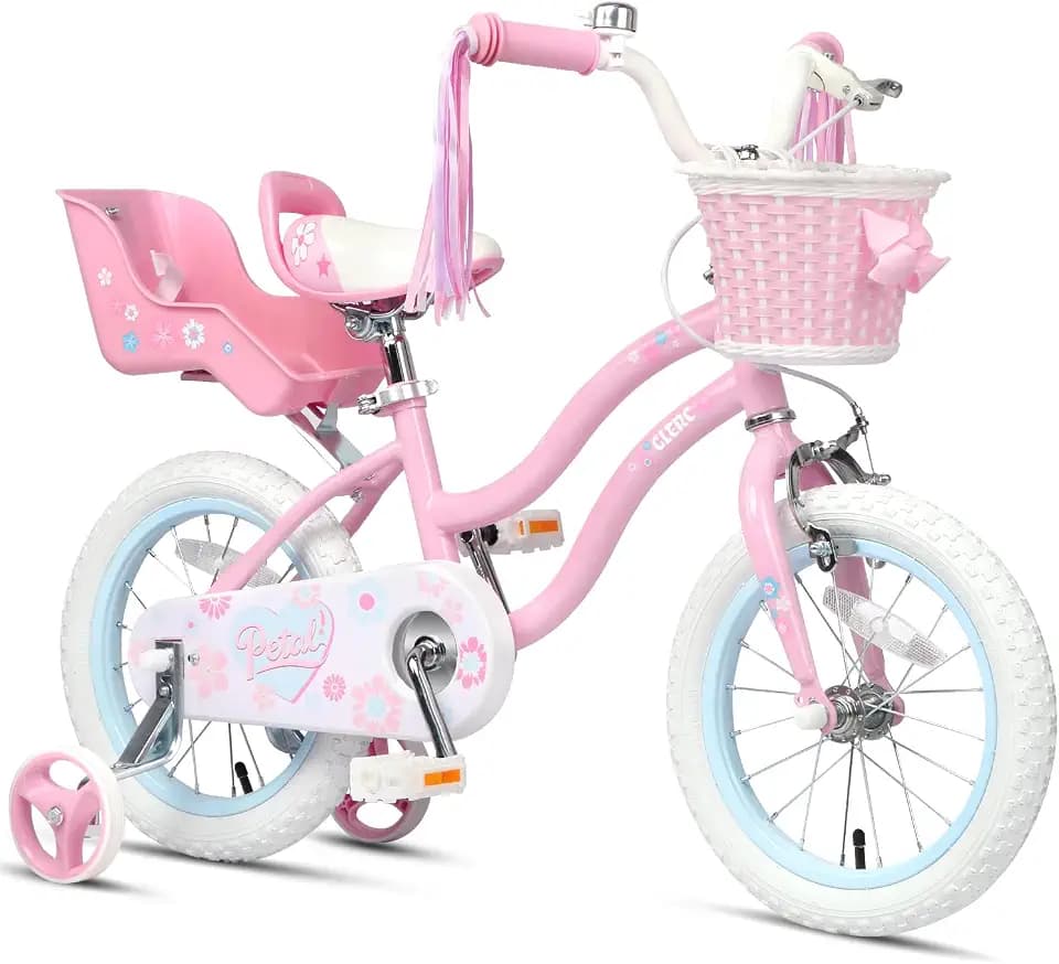 Glerc Petal Girls Bike 12-18 Inch for Ages 2-9, Kids Bike with Training Wheels, Basket & Streamers, Princess Style Kids Bicycle, for Girls
