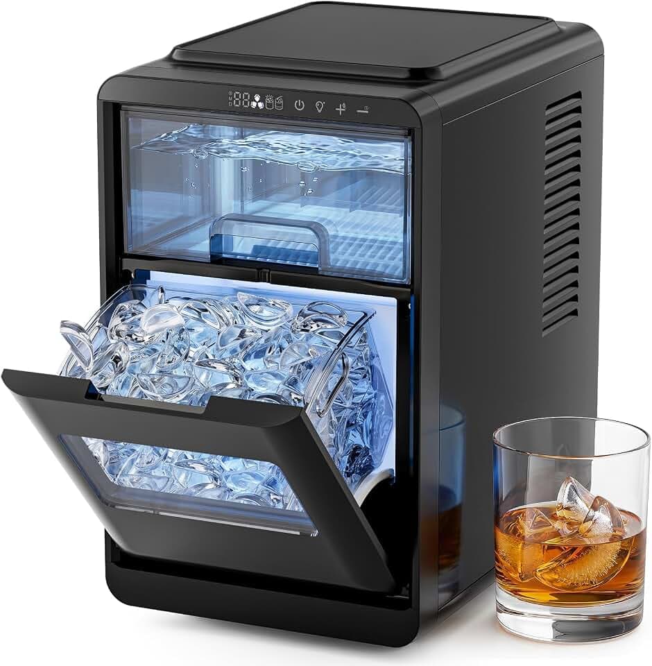 Electactic Crescent Ice Maker Countertop, Adjustable Ice Thickness, 27Lbs/24H, 16 Cubes in 15 Mins, Portable Ice Machine with Auto-Cleaning, 24H Timer, LED Display for Home, Kitchen, Office, RV, Party