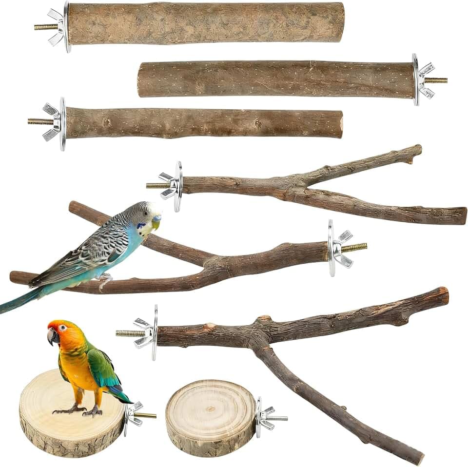 8 stück vogelspielzeug sitzstangen für vögel Naturholzstangen Vogelständer Vogelzubehör sitzstangen,vogelkäfig zubehör für Wellensittich, Kanarienvogel, Nymphensittich, Verschiedene Vögel
