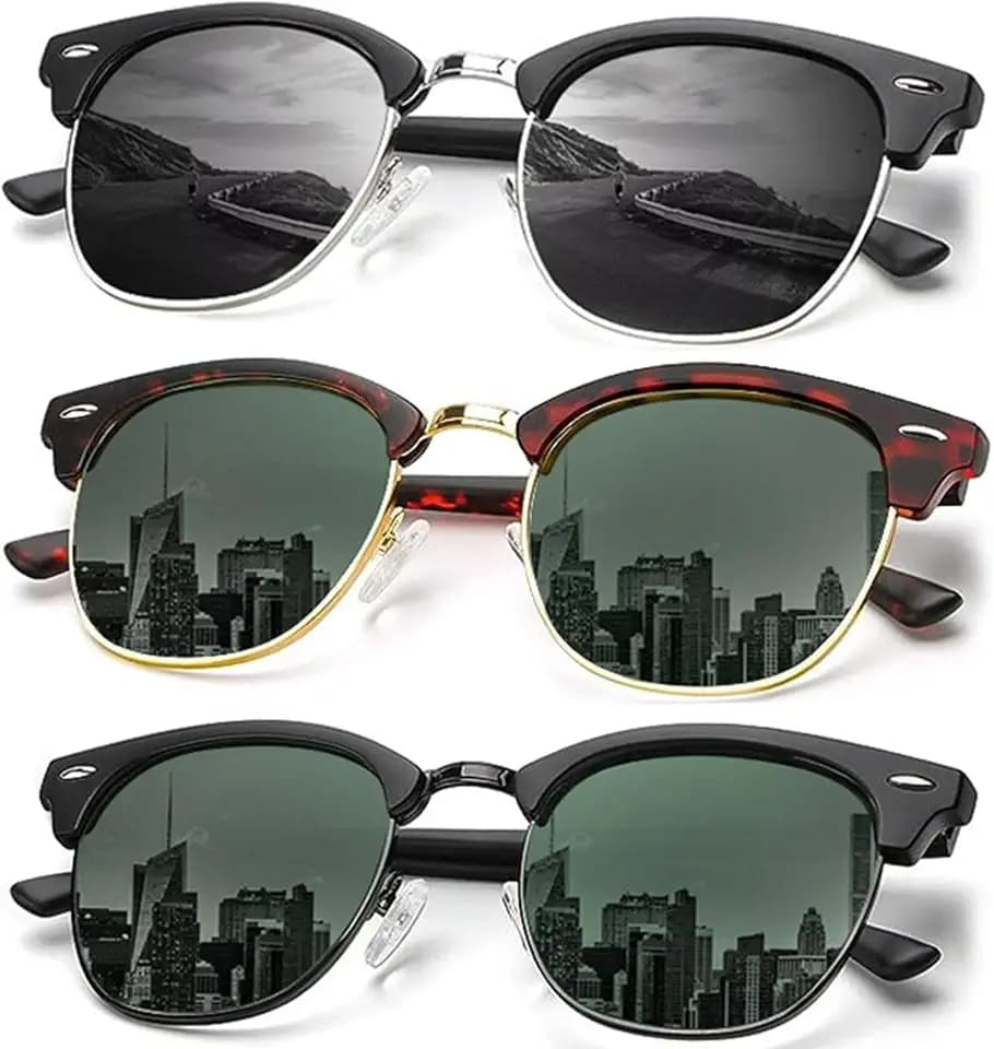 KALIYADI Sunglasses Men Polarized Sunglasses for Men Women Unisex Semi-Rimless Frame Retro Driving Sun Glasses UV Blocking