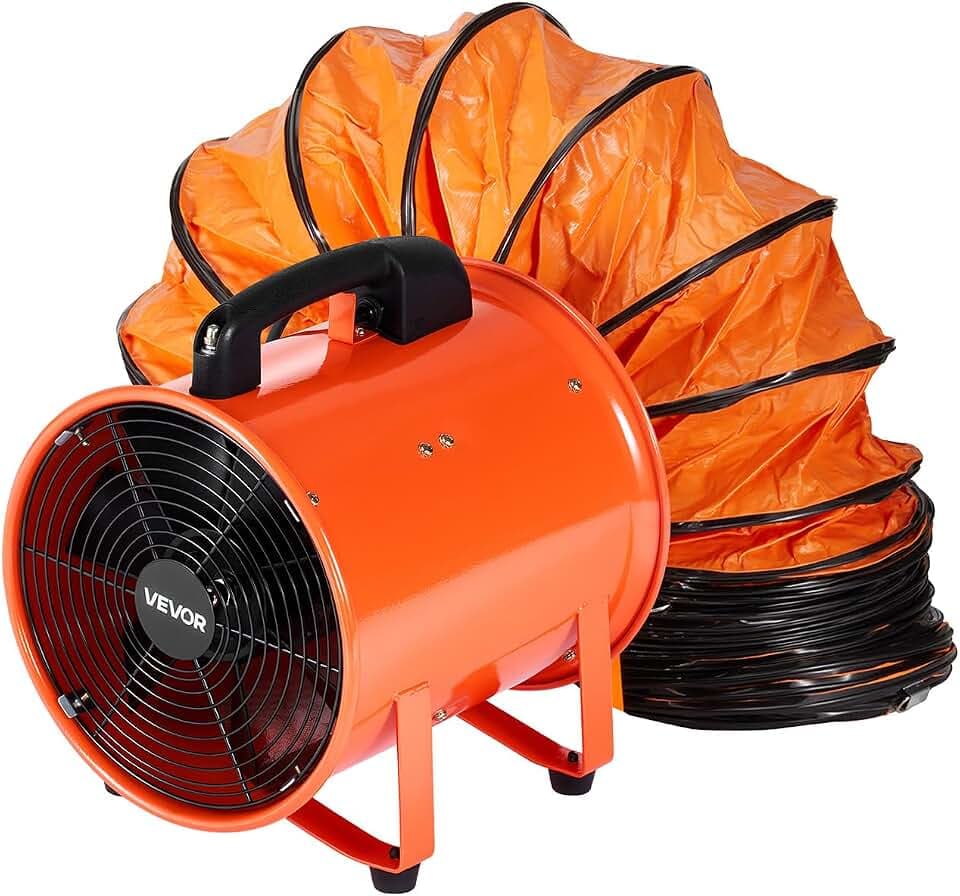 VEVOR Bauventilator 365-W-AC-Motor Baugebläse 2810 U/min Baulüfter Gebläse 1214 L/s (2574 CFM) Axiallüfter 10 m Schlauch Axialgebläse 79 dB Geräuschpegel Industrielüfter IP44