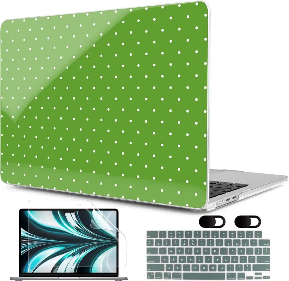 MEEgoodo Case for M5/M4/M3/M2 MacBook Air 13 inch 2026 2025 2024 2022, Fit Model A3449/A3240/A3113/A2681, Case Compatible with MacBook Air 13.6-inch, White Dots & Green