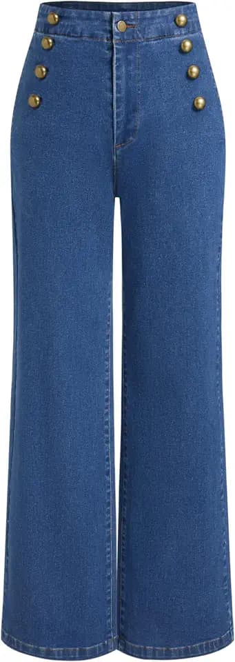 CIDER Womens Wide Straight Leg Jeans Denim Casual Business Button Pants