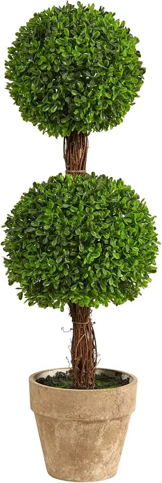Nearly Natural 2.5ft. Boxwood Double Ball Topiary Artificial Tree (Indoor/Outdoor)