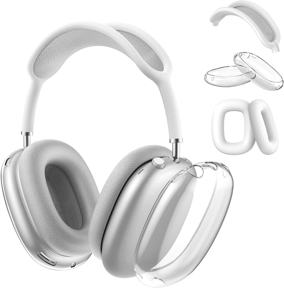 Maxjoy for AirPods Max Case, Transparent Ear Cups Cover, Ear Pad Case, Headband Cover, Soft Clear TPU/Silicone Accessories Protector for Apple AirPods Max Headphones, Clear White
