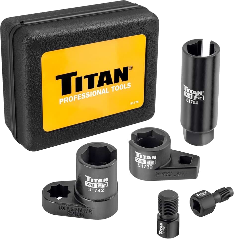 Titan 51775 5-Piece Oxygen Sensor Socket Thread Chaser Set, Includes (3) 7/8-Inch Sensor Sockets, M12 x 1.25mm and M18 x 1.5mm Thread Chasers