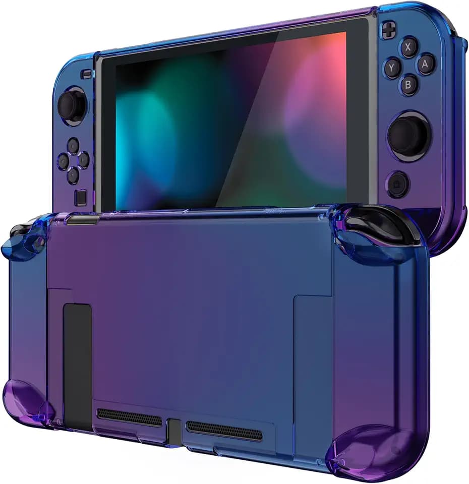 eXtremeRate Schutzhülle für Nintendo Switch Konsole Joycon, Case Griff Tasche Zubehör für Joycon Konsole,andockbare Hülle für Nintendo Switch(Farbverlauf Transluzente Glockenblume)