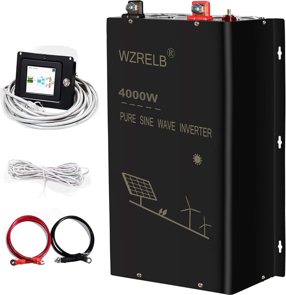 WZRELB 4000W 24V Pure Sine Wave Inverter,24 Volt DC to AC 120V 240V Split Phase Power Inverter,8KW Surge,5 AC Outlets,AC Hardwire Terminal,15ft LCD Remote Panel, SPWR4K24
