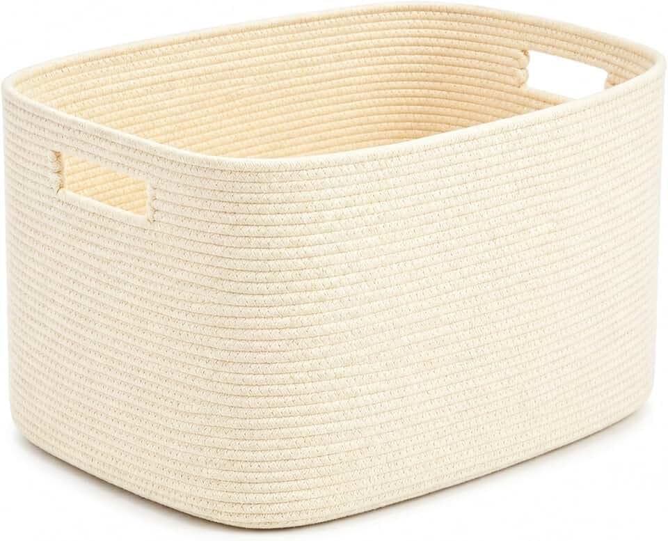 15.4GAL Woven Laundry Basket for Kids, Cute Boho Square storage basket for Living Room Decor, Baby Girls Boys Toys Stuffed Animal Decorative Short Hamper for Dirty Clothes, Bath Towel,Shoes Beige