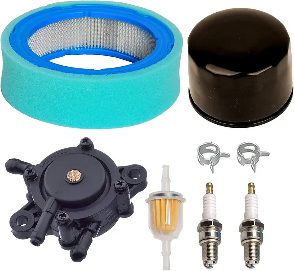 HIFROM Fuel Pump Oil Filter Air Filter Pre-Cleaner Fuel Filter Clamps Spark Plug Compatible with John Deere GT235 GT235E LTR166 LT166 LT170 LX288 SST16 SST18 Lawn Mower