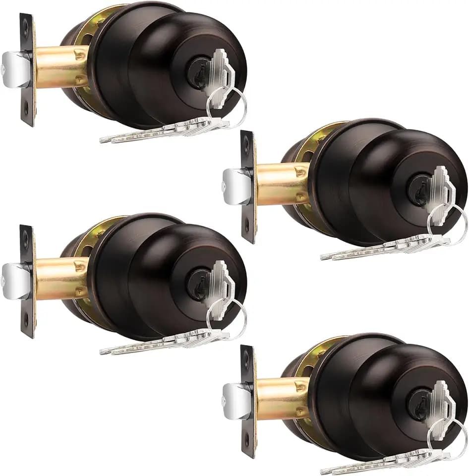 Probrico 4 Pack Oil Rubbed Bronze Entry Door Knobs Combo Pack, Keyed Alike Entrance Door Locks, Ball Door Knobs with Lock and Keys for Interior Exterior Doors