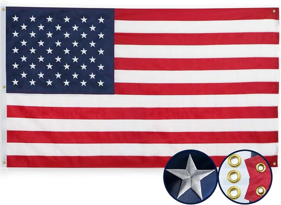 American Flag 6x10 Ft,5 Brass Grommets Multipurpose Flag for Outdoor/Indoor