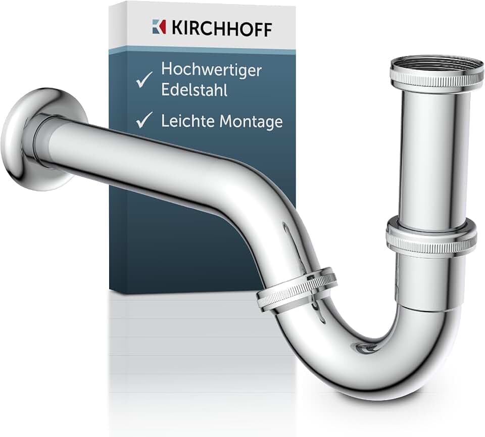 KIRCHHOFF Siphon Bidet, Siphon mit Abflussrohr und Tauchrohr passend für Bidets, Universal Syphon mit Standardanschlussmaßen 1 1/4" und 32mm, 988440113