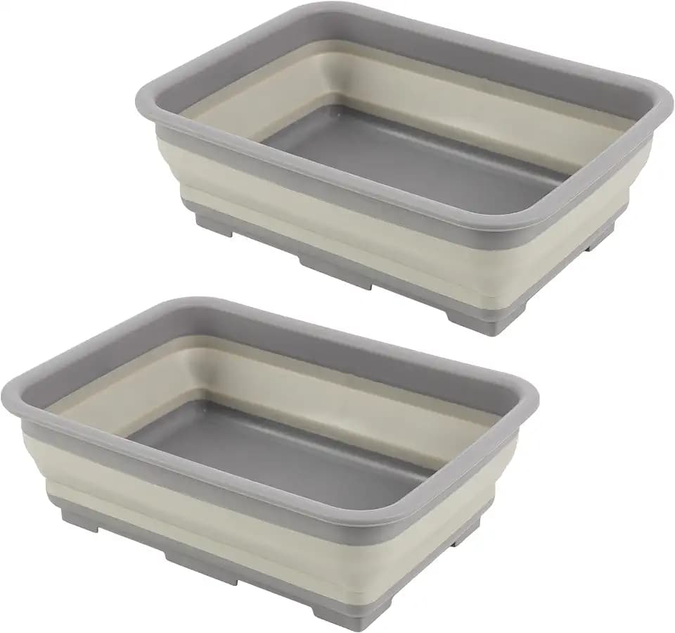Collapsible Bucket for Cleaning 2-Pack - 7.27L Foldable Wash Bin Dish Tubs - Collapsible Wash Basin or Camping Sink Set for Beach, Tailgating or Soaking Laundry - Cleaning Supplies by Wakeman (Gray)