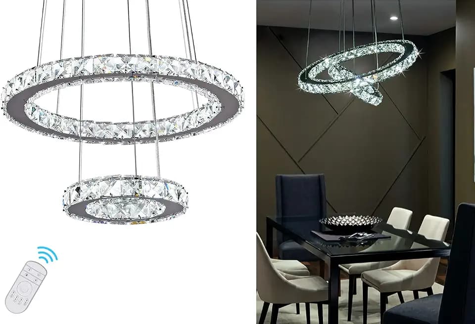 Modern Crystal Dimmable 2-Ring LED Chandelier for Dining Room
