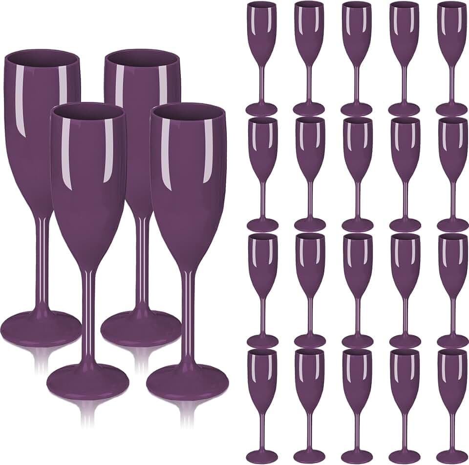 Dark Purple Plastic Champagne Flutes 24pcs Unbreakable Wine Glasses