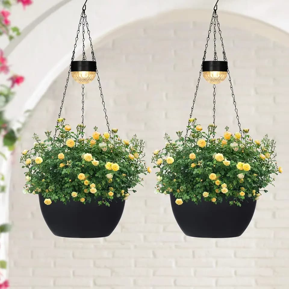 SUNNYPARK 2 Pack Solar Hanging Planters for Plants Outdoor