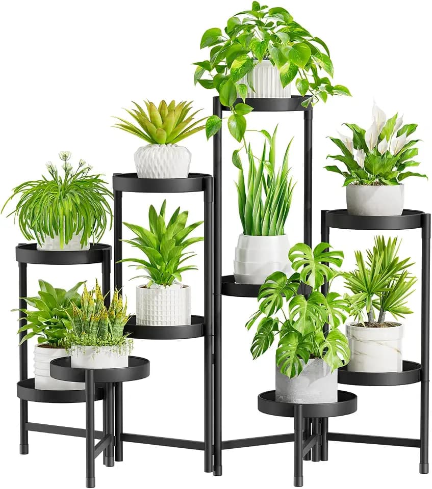 iDavosic.ly Plant Stand Indoor Outdoor, 10 Tier Metal Corner Shelf, Black