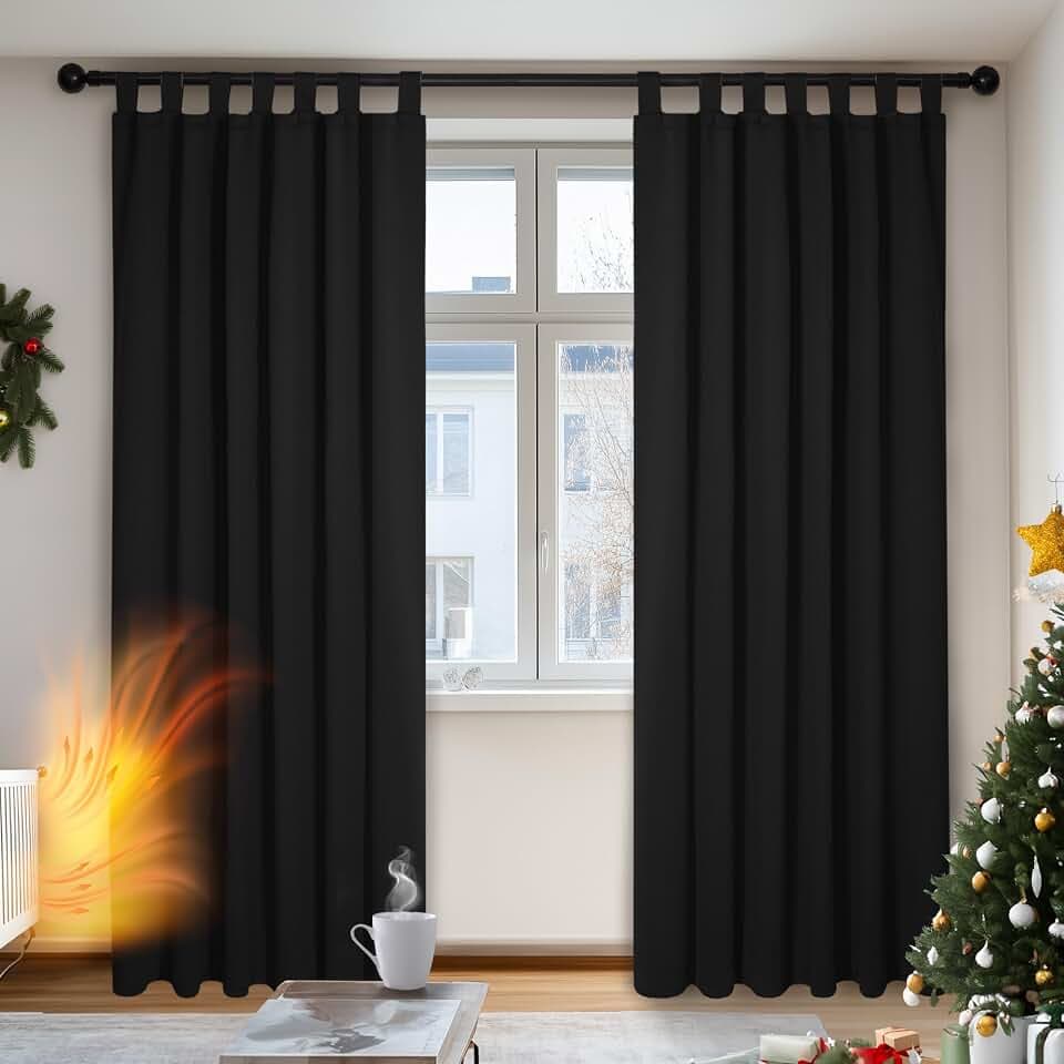 Deconovo Blickdicht Fenstervorhang Schlaufen Thermo Gardine Schwarz