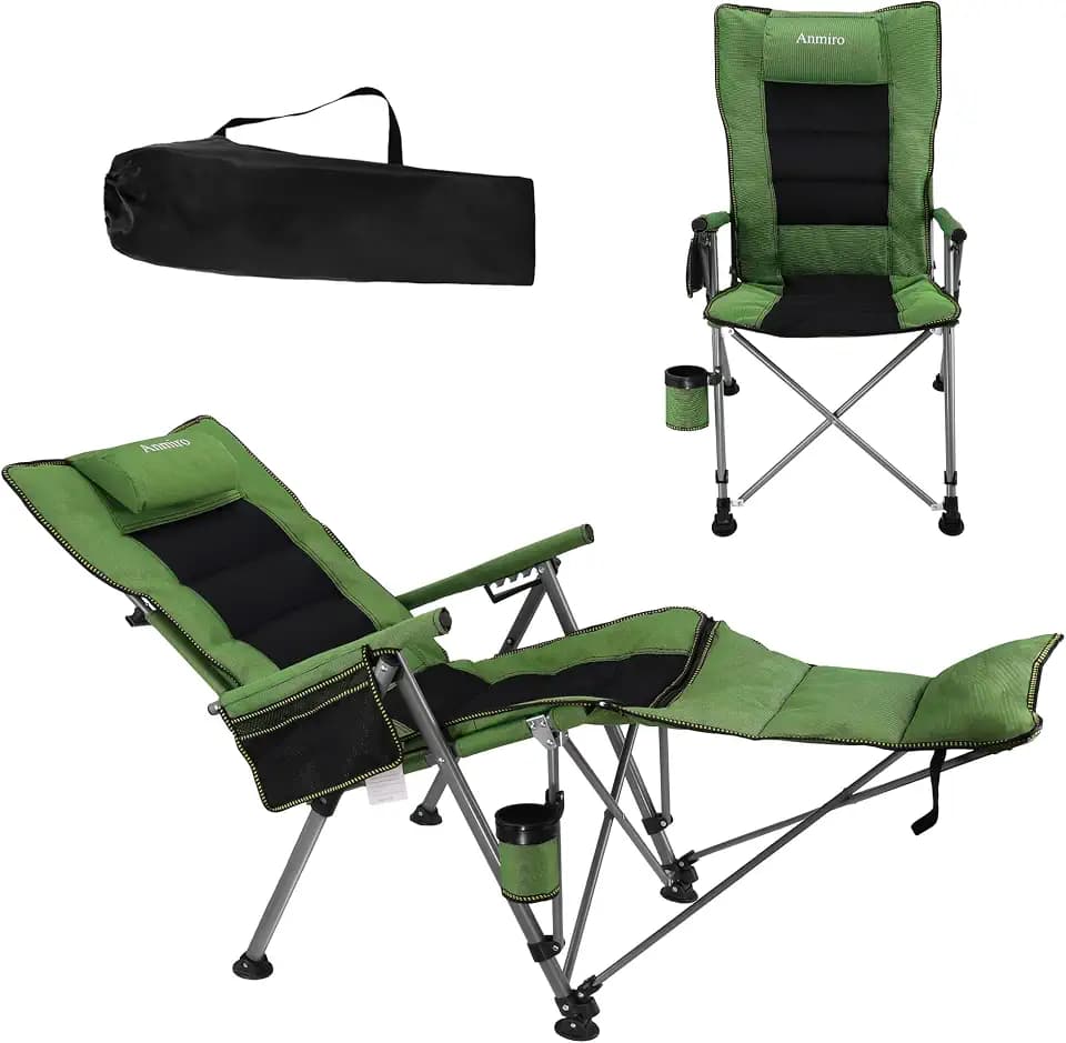 Folding Reclining Camp Chair with Footstool for Camp, Picnic, Lawn, Fishing