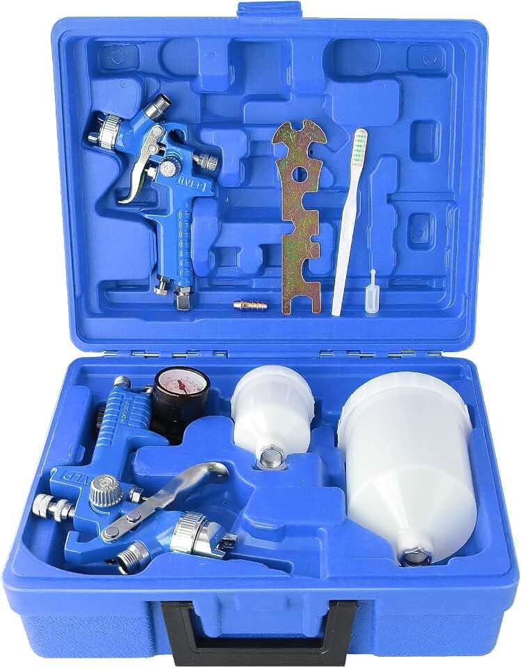 HVLP Farbsprüh-Set Lackierpistole Spritzpistole 0,8 mm 1,4 mm Düsen Luft Schwerkraft Sprühpistolen Set mit 125 ml und 600 ml Tasse Farbsprühwerkzeug für Auto, Möbel, Malerei, Handsprüher