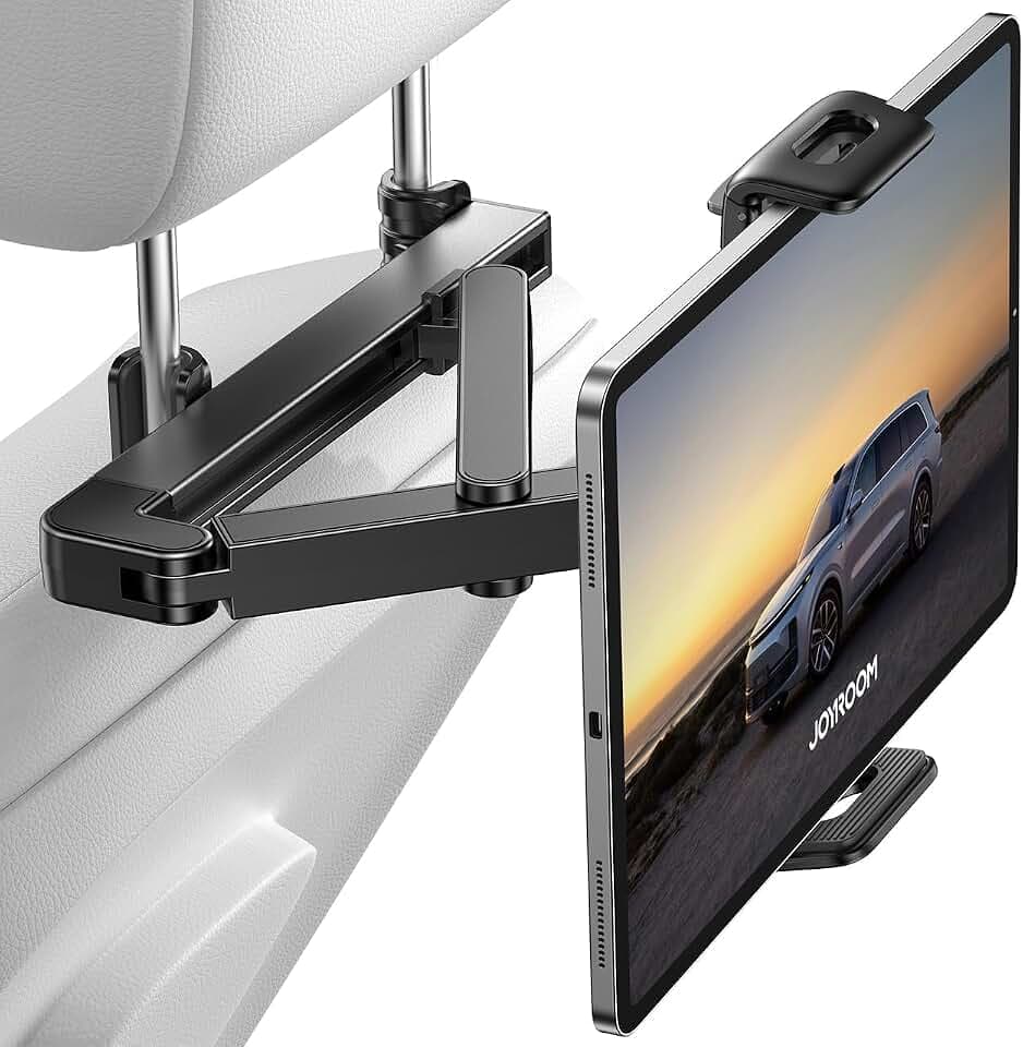 JOYROOM Tablet Halterung Auto [Stabilisierende dreieckige Struktur] iPad Halterung Auto mit Doppeltem Gestänge Klapparm Tablet Halterung Auto Kopfstütze für iPad/Switch/Phone 4.7-13 Bildschirm Geräte