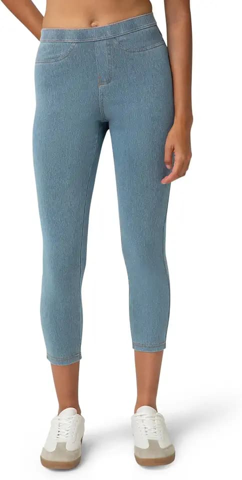 No nonsense Women's Classic Denim Capri Legging with Pockets, Light Denim, XL