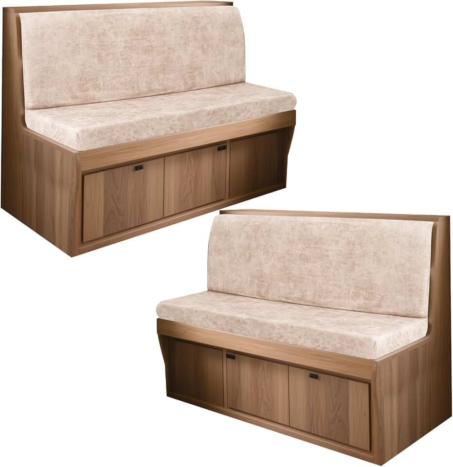 4PCS Leather Look RV Dinette Cushion Covers, Stretchable Camper Cushion Covers Washable Rv Seat Covers Furniture Protector Rv Covers with 2 Beige Backrest Cover & 2 Bench Cover