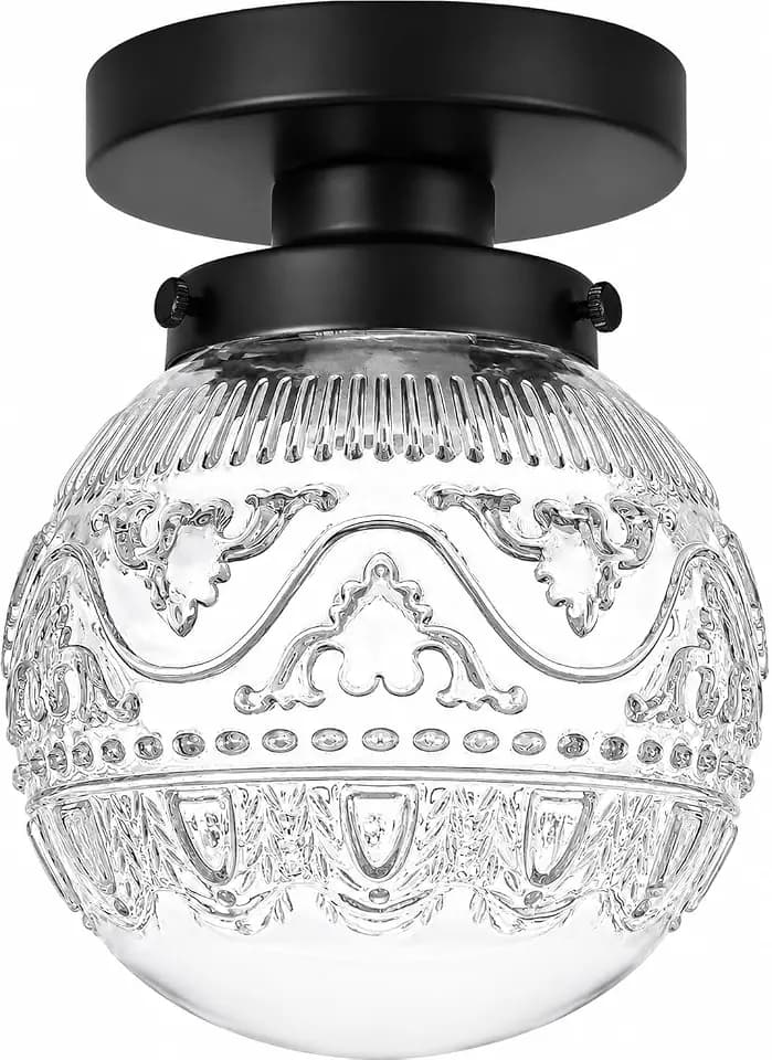 Daunton Semi Flush Mount Ceiling Light Fixtures, Vintage Globe Glass Ceiling Light Fixture, Antique Small Black Hallway Light Fixtures for Bedroom, Closet, Entryway, Bathroom, Kitchen