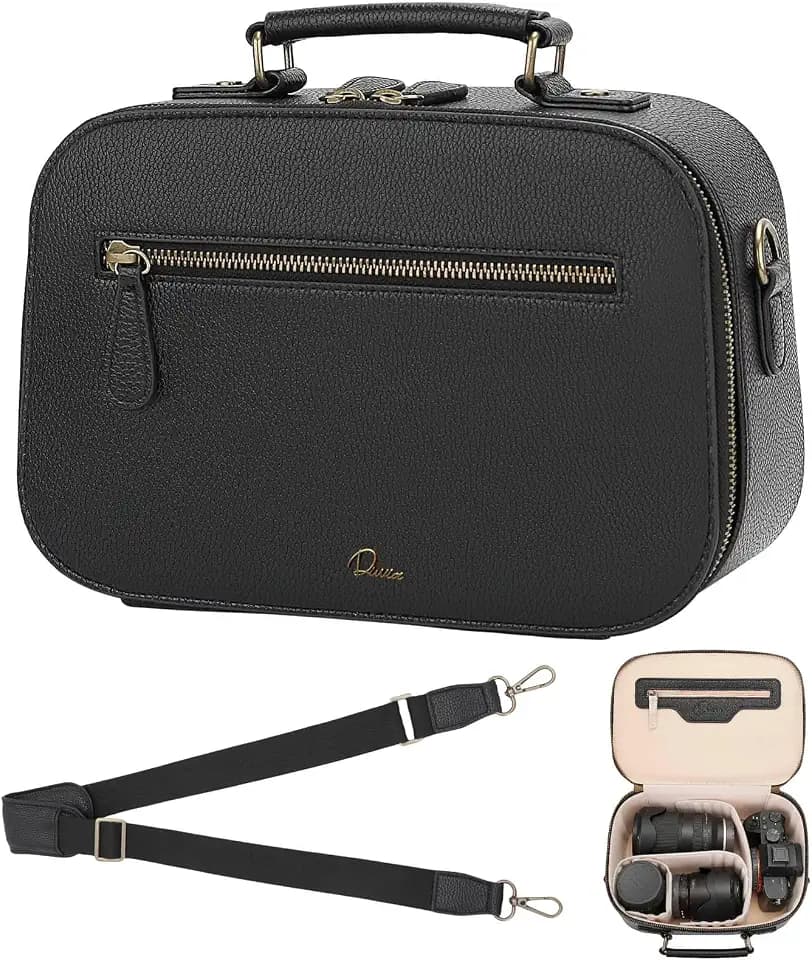 Camera Sling Bag, Waterproof PU Leather Crossbody Camere Bag for Photographers, Small Shockproof Case with Removable Dividers for DSLR/SLR/Mirrorless, 4L Black