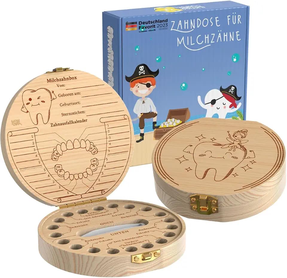 LumeeStar® Zahndose Milchzähne Friends – Personalisierte Milchzahndose mit Display Funktion für Jungen – Zahnbox Geschenk zur Geburt – Hübsche & Praktische Zahndose für Babys