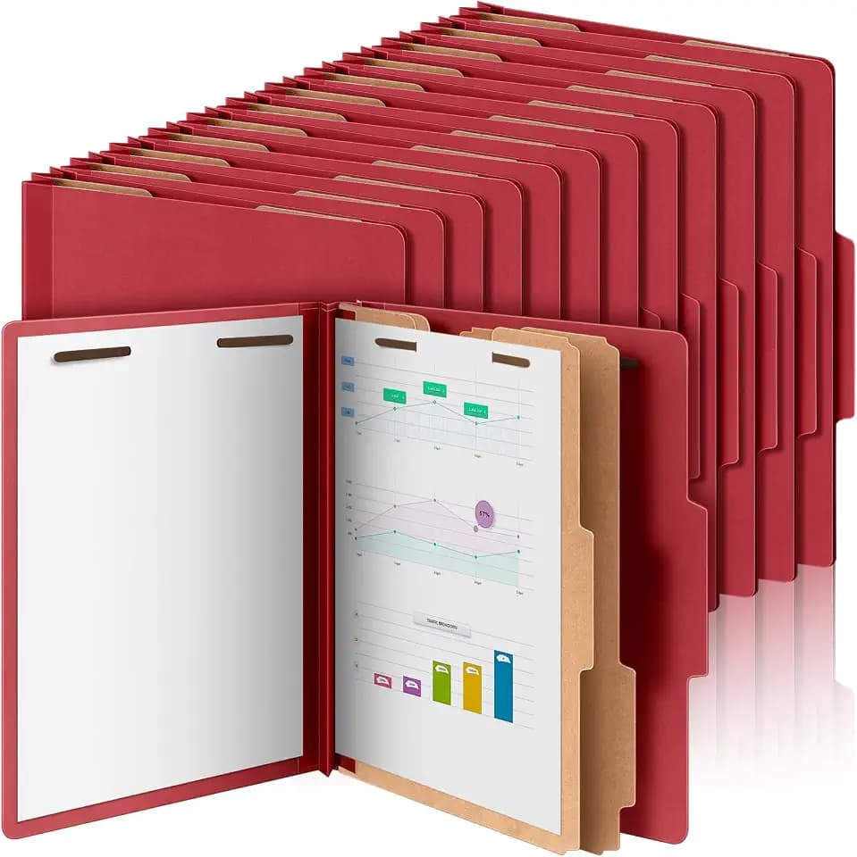 Skyygemm 12 Pcs Classification Folders 2 Divider Letter Size, Dark Red