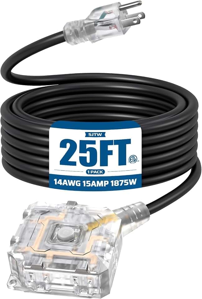 DEWENWILS 25FT Heavy Duty Outdoor Extension Cord, 6-Outlet