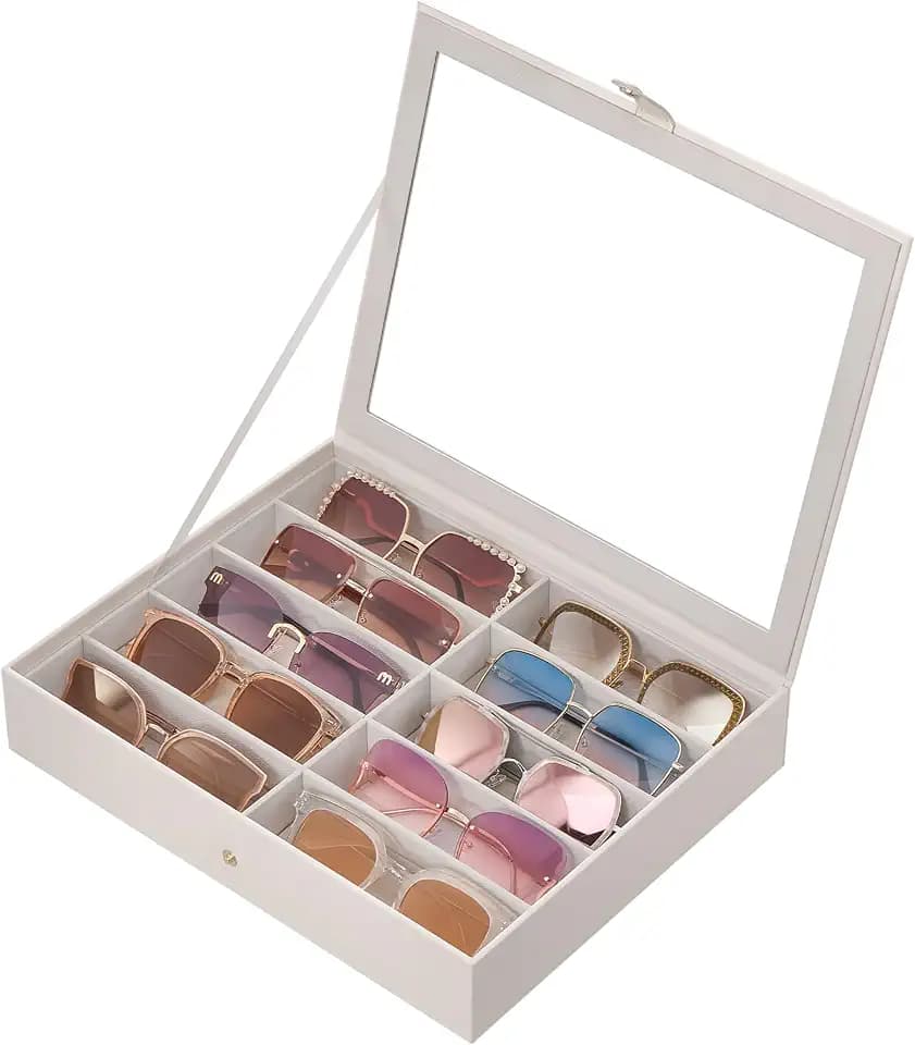 Lolalet 10/20 Slots Sunglasses Organizer with Slim Clear Lid