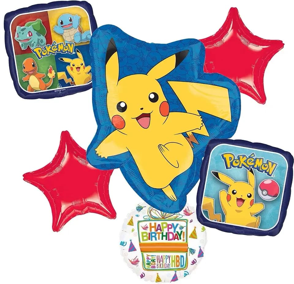 Birthday Party Supplies 6pc Pikachu Foil Balloons Bouquet Decorations