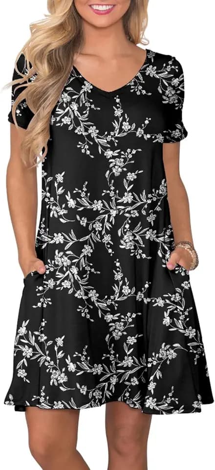 lionstill Women's Casual T Shirt Dress Summer Short Sleeve Swing Dresses with Pockets