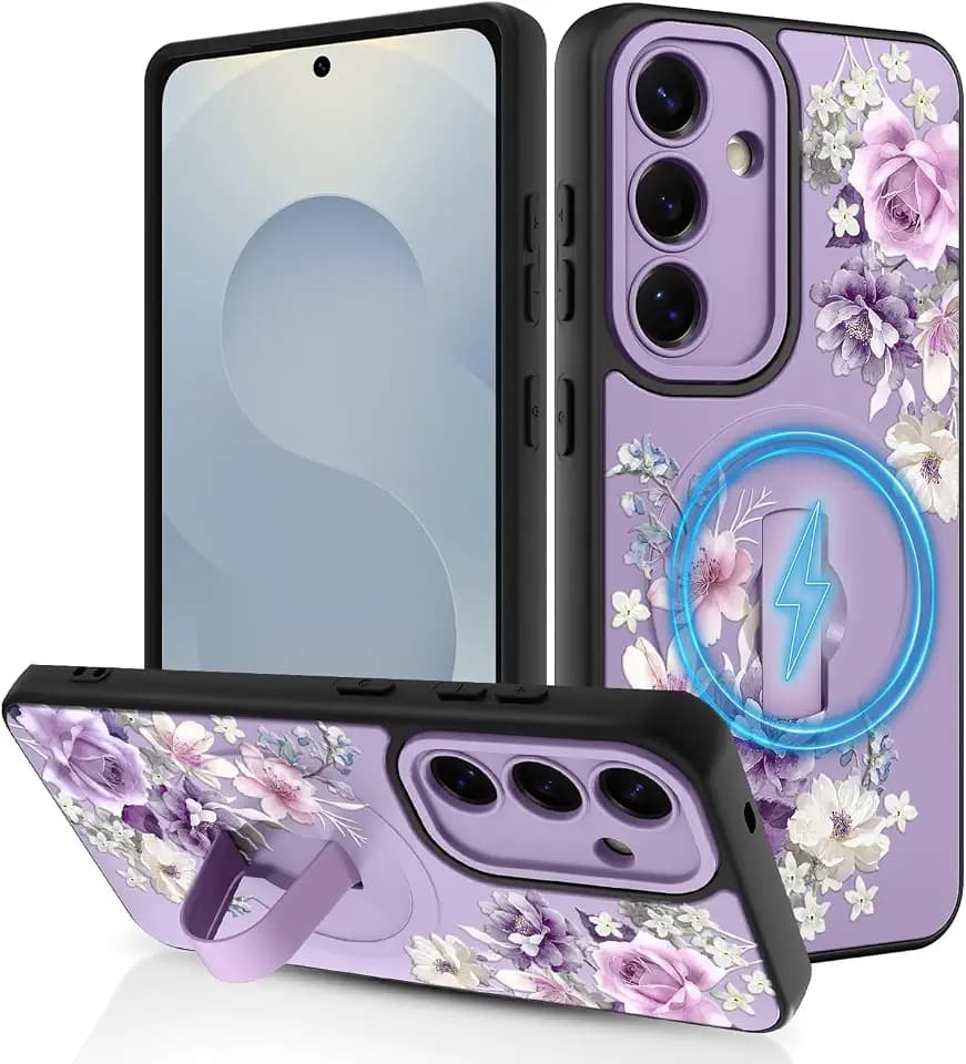 Magnetic for Samsung Galaxy S25 Case with Finger Strap, Purple