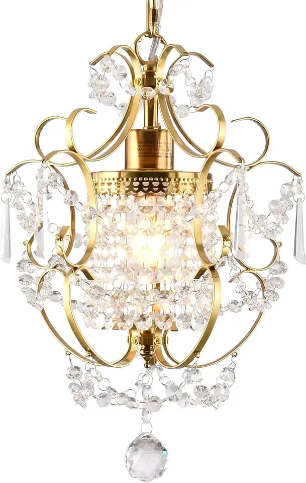 Modern Mini Crystal Chandelier, Gold 1‑Light Ceiling Mount Light Fixture