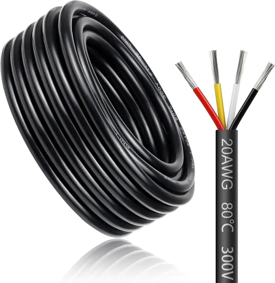 10 Meter 20AWG 4x0,5mm² Elektrischer Kabel, 4 Adriges Kabel 5V/12V/24V/300V Stromkabel Verzinntes Kupferkabel，Flexibel und Weich Niedrige Impedanz Hohe Temperaturbeständigkeit Verlängerungskabel