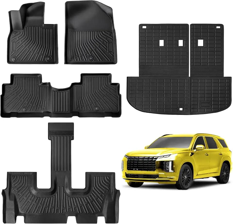 Floor Mats for Hyundai Palisade 7 Seater 2020-2025 Full Set All Weather Palisade Floor Mats for Hyundai Palisade Accessories 2025-2020 TPE Back Seat Cover Protector Black